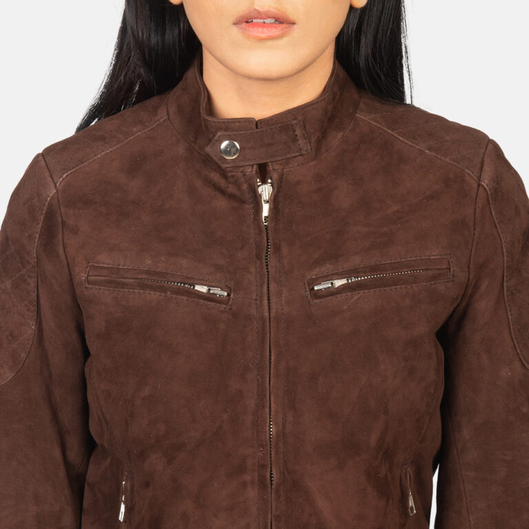Womens Zenna Mocha Suede Bomber Jacket Close-Up-9-1652192726946